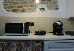 Isolated on hill, flat with terrace among romanesque art,quiet,nature.
