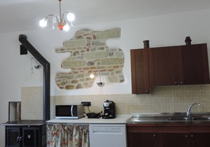 Isolated on hill, flat with terrace among romanesque art,quiet,nature.