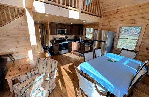 Sugar Hill Cabin | 18HA Log home close to Franconia Notch; privacy, fire pit, wifi, pool/gym passes, dog friendly!