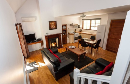 Margaret River Ski Chalet | 2 Bedroom Spa Chalet has one fully closed up bedroom and a loft bedroom. Features a Spa Bath
