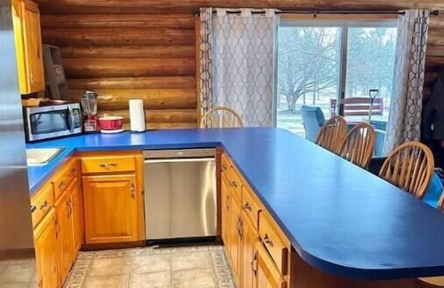 Fort Fairfield Cabin | 3-Bedroom Log Cabin With Fireplace, Covered Patio, and View