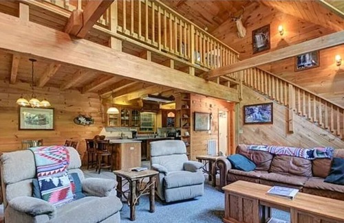 Maggie Valley Cabin | 3 BR 2 1/2 BA Log Home with Creekside View, Hot Tub, Game Room & Fire Pit!