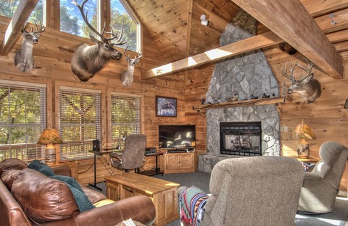 Maggie Valley Cabin | 3 BR 2 1/2 BA Log Home with Creekside View, Hot Tub, Game Room & Fire Pit!