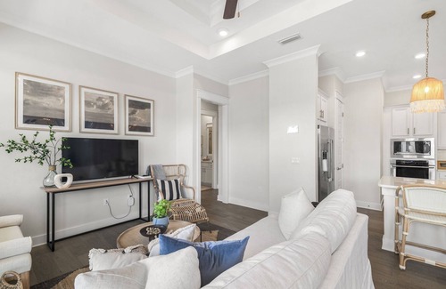 WaterSound Beach Condo | 30A freshly remodeled! Sleeps 8! 6-seater golf cart. Pets upon request.