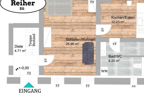 Waidhofen An Der Ybbs Apartment | 47m2 apartment on the ground floor, 2 rooms + bathroom/WC, 1 to 4 persons
