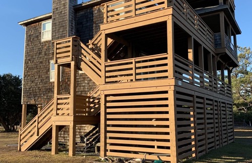 Carova Beach House | 4X4 only! Canal front. Ocean AND sound views! Decks and porches on all levels.