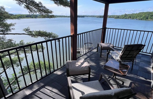 Turtle Lake House | Amazing fall colors, modern lakefront home with fire pit, dock, optional pontoon