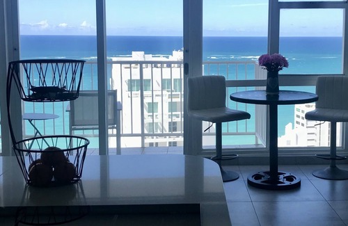 Condado Apartment | Amazing Ocean front View Studio on 23rd floor with Balcony & Free Wi-fi access