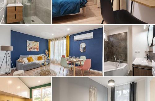 Estanove Apartment | AMJA Proche clinique Saint-Roch apt 3 chambres 3 salles de bain parking gratuit idéal famille groupe coworking 10 min centre ville 10 min plage 5 min sortie autoroute