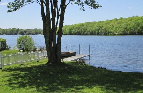 Lebanon House | Amston Lake waterfront home, aluminum boat with electric motor provided