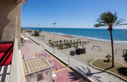 Rincon de la Victoria Apartment | Apartment "Studio 1 - Sea Front" Near the Beach with Sea View, Balcony, Terrace & Garden
