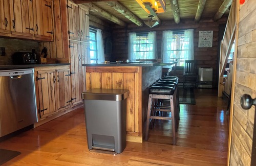 Raymond Cabin | Authentic ME 4 BR log cabin on flat land, sandy beach, Little Sebago waterfront
