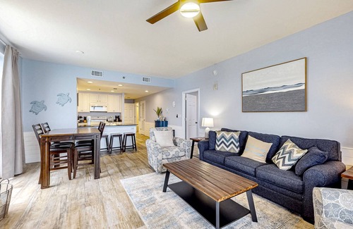 Miramar Beach Condo | Beach resort condo with Gulf view, pool, lazy river, & gym