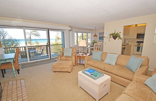 Glen Arbor Condo | Beachfront condo with gorgeous Lake Michigan views, deck, fireplace, W/D, AC