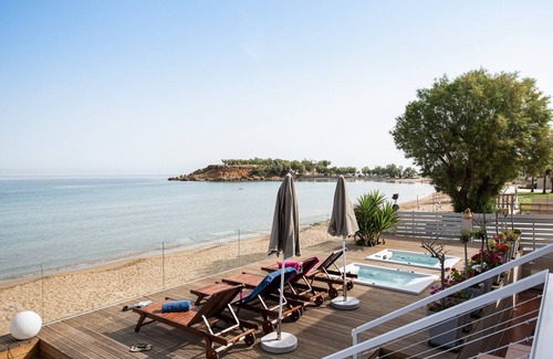 Agii Apostoli Villa | Beachfront luxury villa with hot tub & sunset view