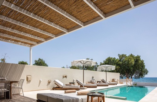 Kokinos Pirgos Villa | Beachfront retreat, sea views, Boho inspired style, private pool, unique design