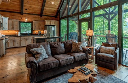 Topton Cabin | Bear Foot Lodge-Luxury Log Cabin Rental, Long Range Mountain Views, High Speed Internet, Fireplace, Rafting, Zip Lining, Horseback Riding-Nantahala NC.