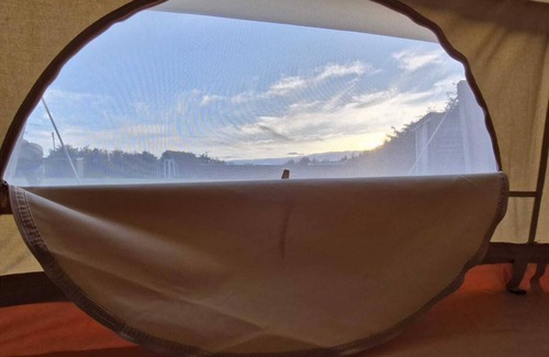 Mount Hawke RV Rental | Bell tent with separate own kitchen pet friendly