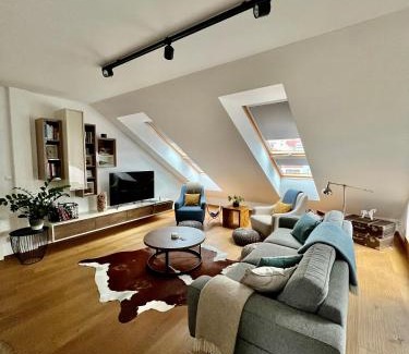Banska Bystrica Apartment | BL - The Penthouse, 24hr Self Check-in, 2 Bedrooms, Fireplace, AC, Panoramic View from main Balcony, 3-minute walk to City Center