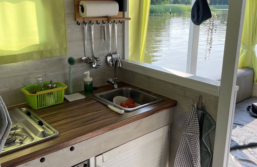 Priepert Boat Rental | Boat 'Priepert 2' in Mecklenburg Lake District with Covered Terrace