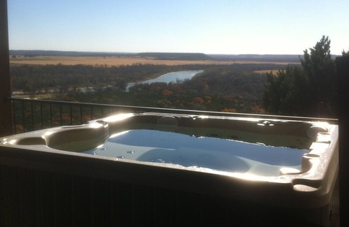Rio Vista House | Brazos River View Large Covered Private Deck with Hot Tub and Fire Pit