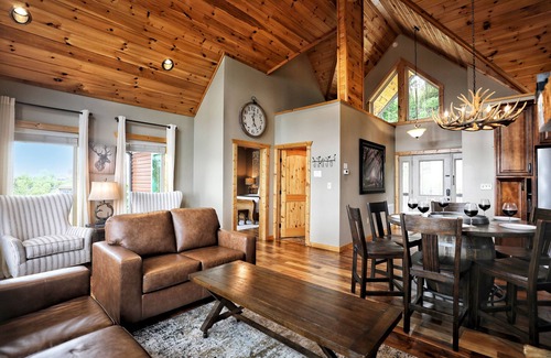 Chalet Village North Cabin | BREATHTAKING Cabin! 4 Decks! UNREAL Views! Game Room! Covered Decks! 5 Fireplace