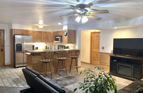 Tomahawk Apartment | Bridge Inn Suite101 Kitchen1King 2Futons RiverWiew