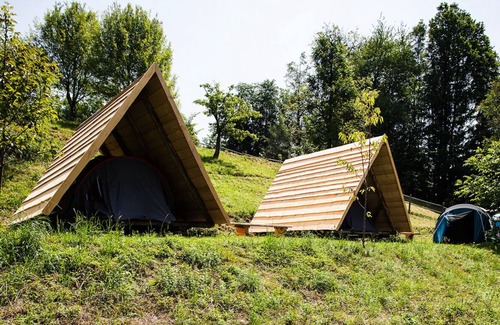 Ljubno RV Rental | Camp NaturPlac - Stay in the wooden tent at the alpine river Savinja