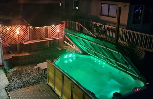 Alto House | Campau Lake 1st level · Lake level hot tub spa, TIki bar, lakefront