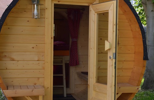 Krostitz RV Rental | Caravan '2 Camping Barrels for 4 People' with Shared Garden and Wi-Fi