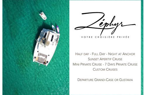 Grand Case Boat Rental | CATAMARAN ZEPHYR NUIT AU MOUILLAGE Diner, nuit et petit-déjeuner inclus