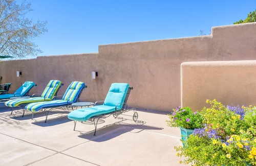 Nambe Pueblo Apartment | Charming condo with fireplace, patio, grill, W/D, & pool - quiet location