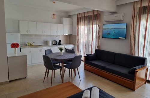 Nea Peramos Apartment | Charming spacious studio in enchanting Nea Peramos, Kavala with WiFi and AC
