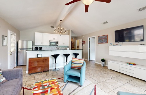 Saratoga Point House | Chic home on Lake Austin with dock, lovely deck, vibrant interior & views
