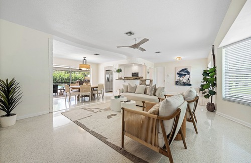 Hunt Club House | Clean Florida Coastal Design home with Heated Pool, Fireplace and Putt Putt