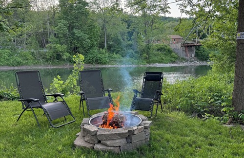 Schoharie RV Rental | Convenient Campsite W/fifth wheel camper, Creek Front.