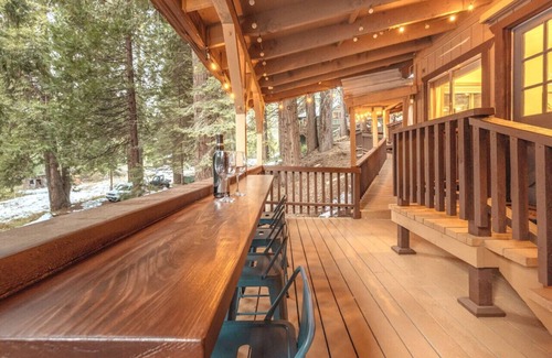 Sugar Pine Cabin | Corlieu Falls Cabin in Sugar Pine with Gazebo, Hot tub, fire-pit and front porch bar top