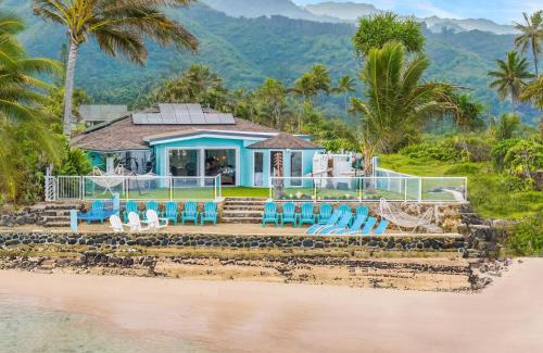 Hauula Villa | Corner Luxury Ethereal Hawaii Beachfront Estate for Monthly Rental with Private Beach & 3 Beachfront Jacuzzis & Snorkeling Reef & Jurassic Park Film Site