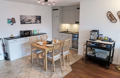 Trin Apartment | Cosy apartment for 2 guests with WIFI, TV, balcony, pets allowed, panoramic view and parking