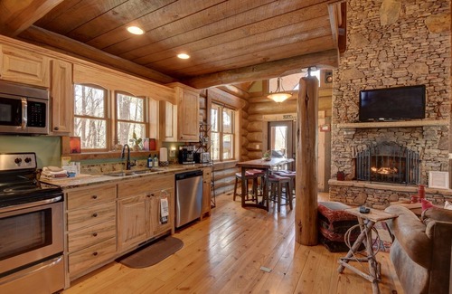 Morganton Cabin | Cozy Bear Lodge Log Cabin, Big Green Egg, Outdoor Grill Station, Hot Tub grotto
