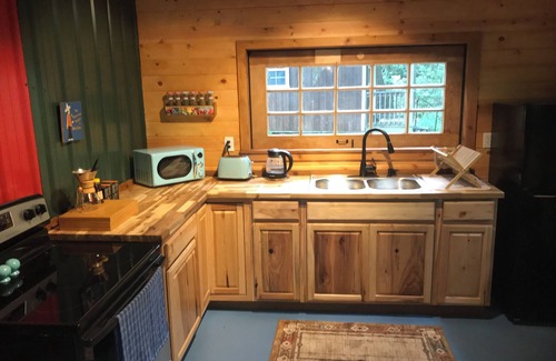 Bruno Cabin | Cozy cabin in secluded forest with deck on creek. Full kitchen. 900 square feet.