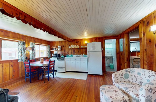 Wells Cottage | Cozy cottage w/waterfront, beach, dock, lake views, playground, kayaks, and A/C