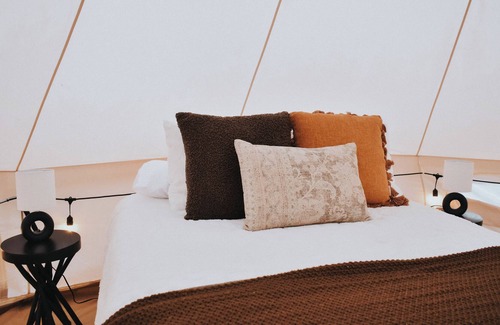 Nordland RV Rental | Cozy glamping tent on Marrowstone Island nestled in a breathtaking apple orchard