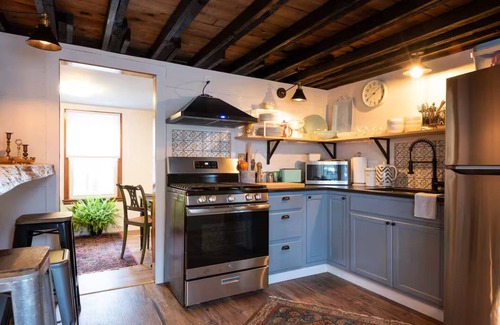 Coxsackie House | Creekside farmhouse w/fireplace & hot tub
