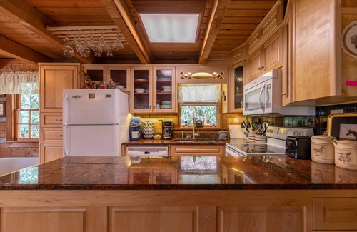 Elk Park House | Creeksong Cabin - log home with fire pit, large creek on property