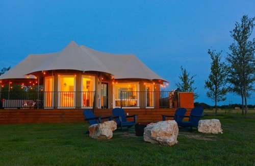 Prairie Lea House | Crescent Moon Safari Tent at Wahwahtaysee Resort on the San Marcos River