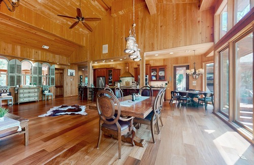 Dahlonega Cabin | Custom riverfront retreat with private pond, dock, firepit & outdoor living