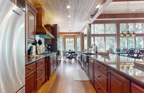 Dahlonega Cabin | Custom riverfront retreat with private pond, dock, firepit & outdoor living