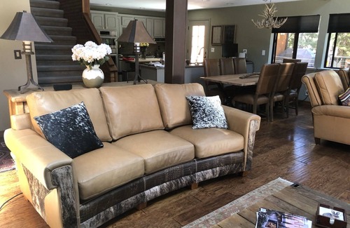 Cedar Flat House | Designer Furnishings, gas fireplace, huge sunny deck w/hot tub, chef's kitchen
