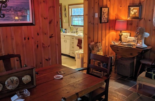 Putnam Station Cottage | Direct lakefront cottage with wood burning fireplace in great room. Pet friendly